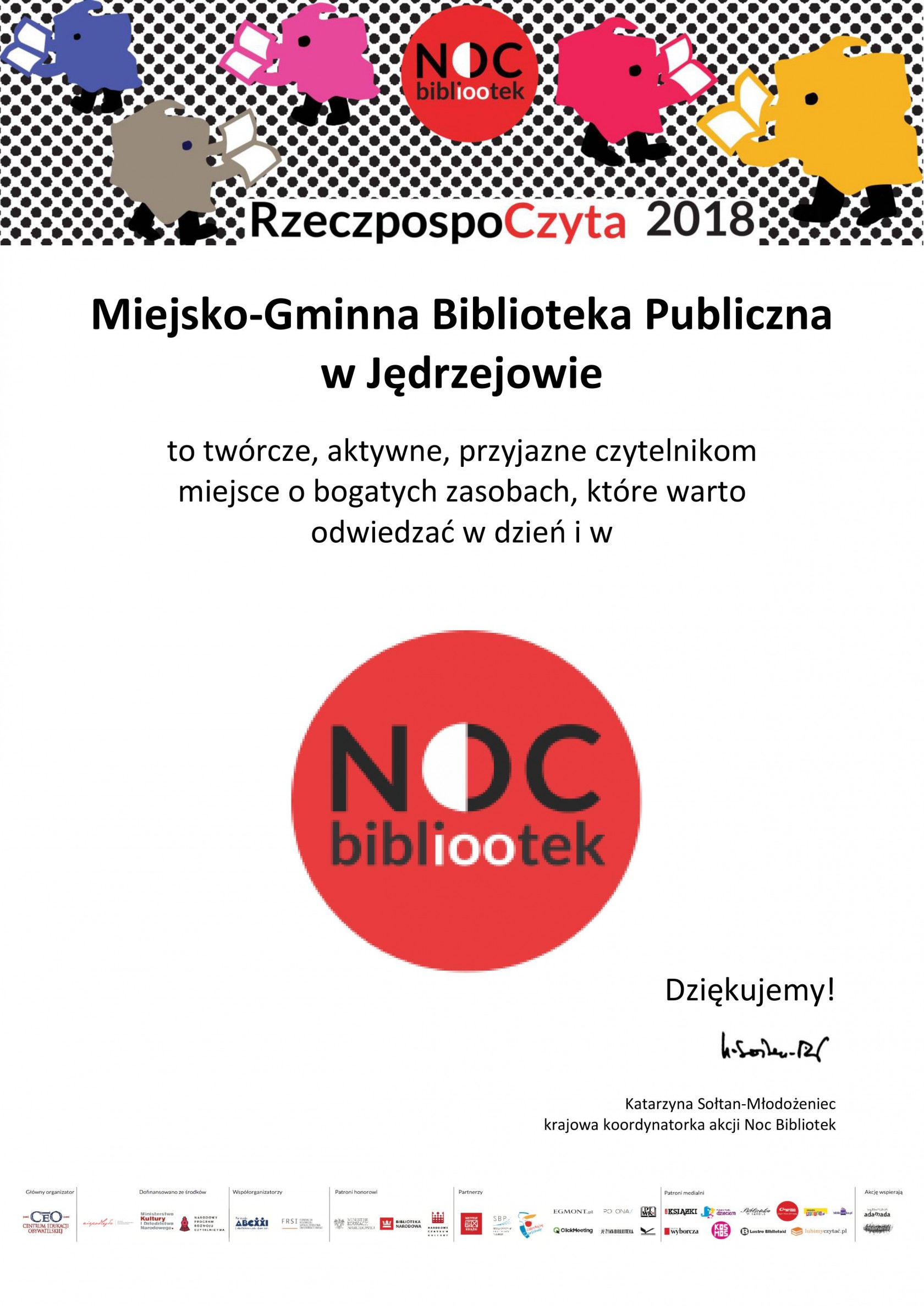 Dyplom za zorganizowanie Nocy Bibliotek 2018