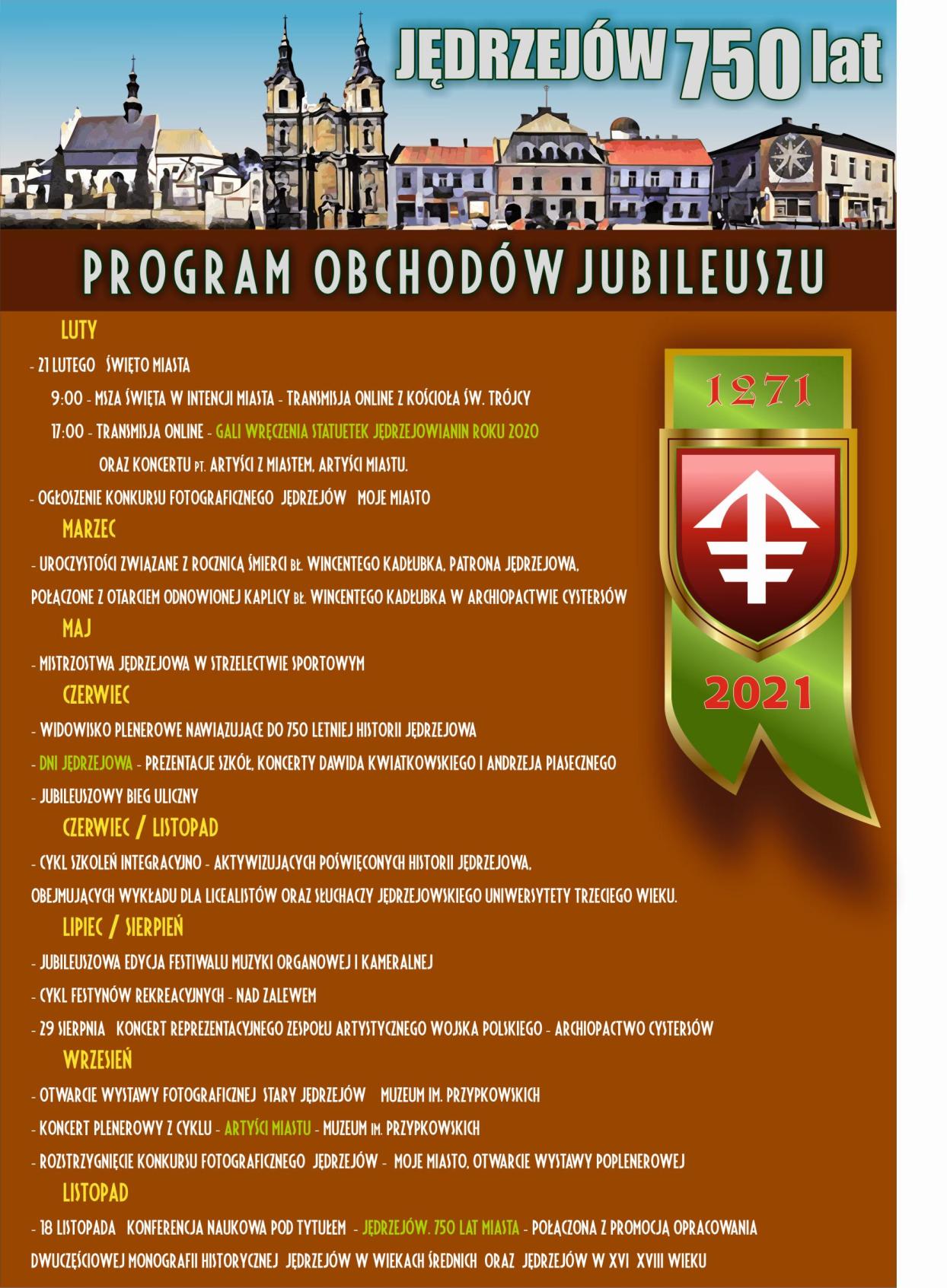 750 rocznica nadania praw miejskich Jędrzejowowi. Program obchodów jubileuszu.