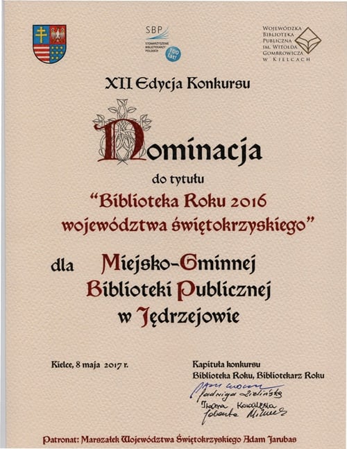 Wyróżnienie dla biblioteki